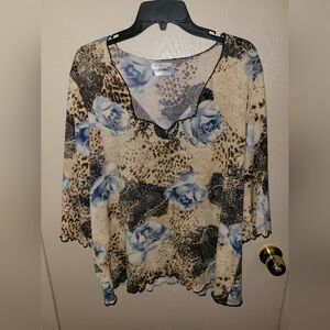 Fashion Bug Vintage 90s Mulitimedia Pattern Blouse Womens 1x/2x